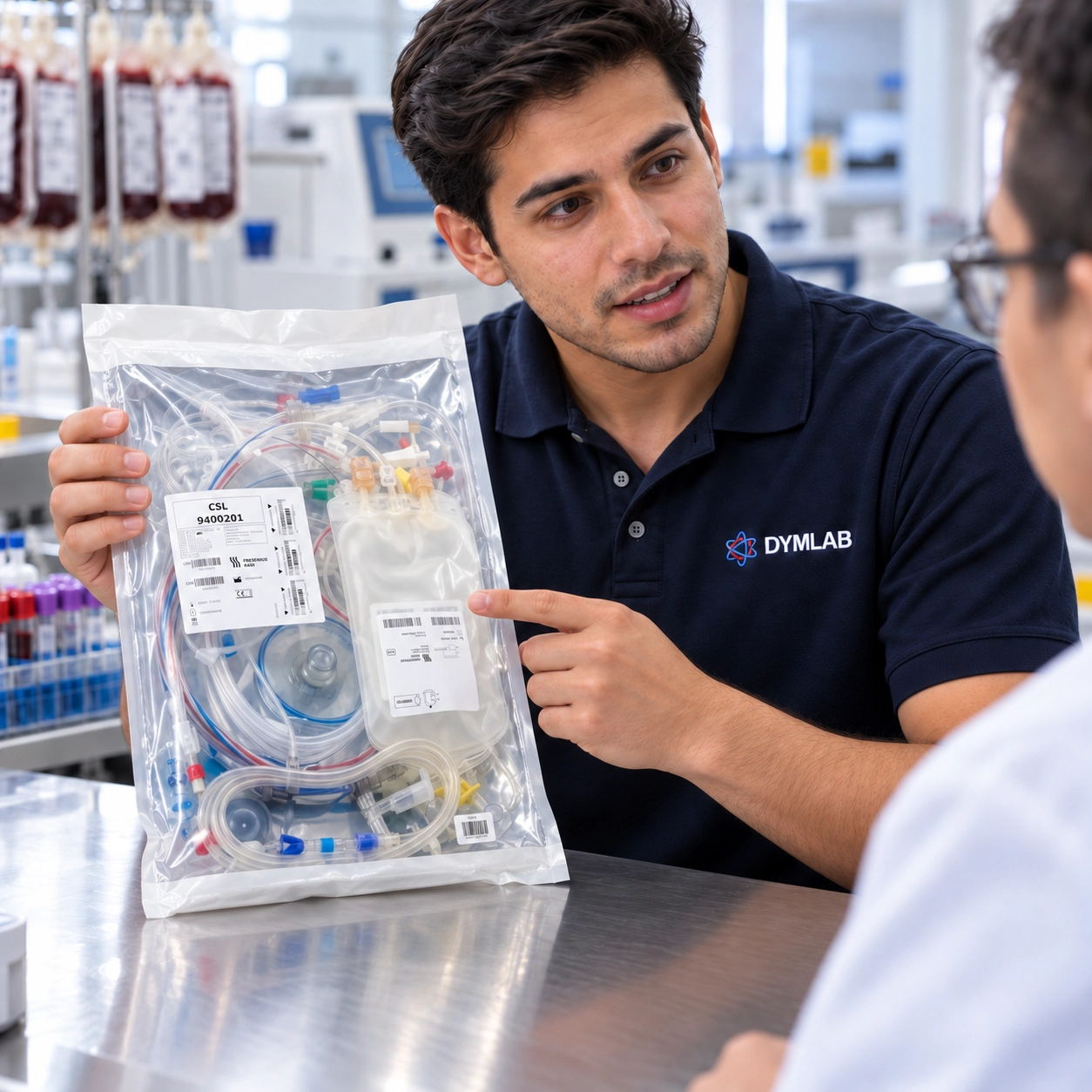 Asesor de Dymlab con kit C5L Fresenius Kabi para plaquetoféresis