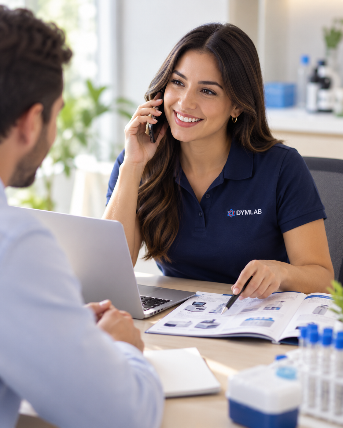 Asesora de Dymlab en reunión con cliente